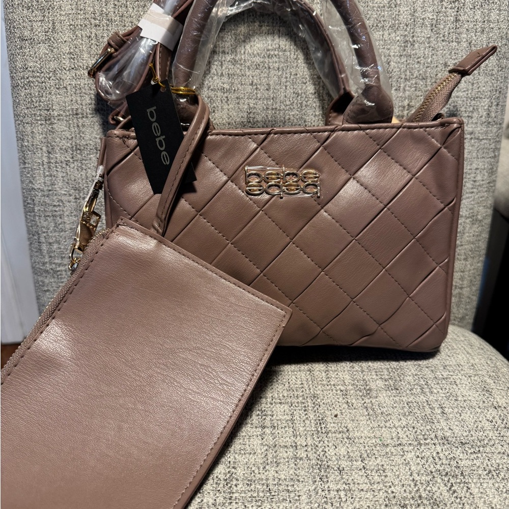 bebe 2 set Everett Satchel Taupe with detachable wristlet